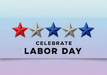 Fototapeta premium Labor day celebration banner with red, silver, and blue stars on gradient background