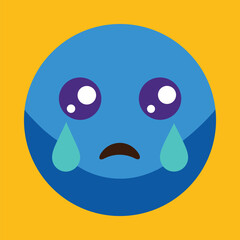 Fototapeta premium Crying Sad Emoticon with Big Teardrops