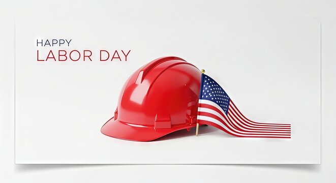 Red hard hat with American flag celebrating labor day on white background