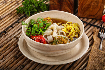 Korean kuksi soup with noodles