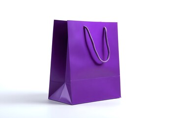 Elegant Purple Glossy Paper Shopping Bag with Rope Handles on White Background Studio Shot