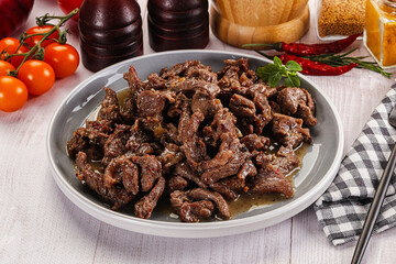 Stew beef slices with gravy