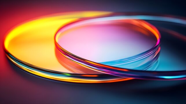 Abstract Glass Circles with Neon Lighting, rings, colorful, vibrant, bright, colorful background