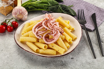 Italian cuisine - pasta tortiglioni with squid