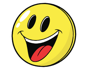 Fototapeta premium Cheerful smiling emoji with a happy expression on a bright yellow isolated background.