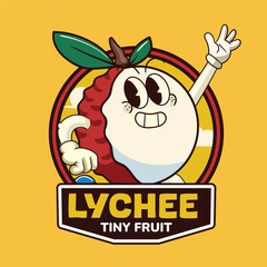Cute Lychee fruit 70s retro comic cartoon character illustration