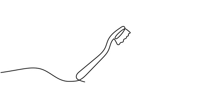 Animation of a single line drawing of a toothbrush. Continuous contour movement of a toothbrush. Continuous video with one line.