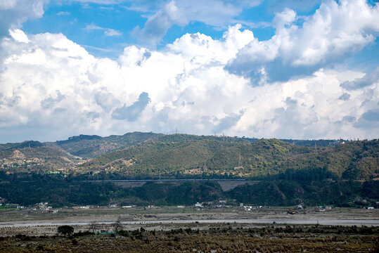 Jammu Viewpoint with Tawi River, Mountains, and Train &ndash; Jammu & Kashmir, India