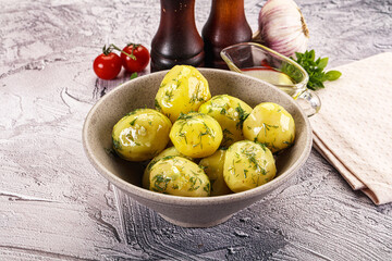Young boiled potato with dill
