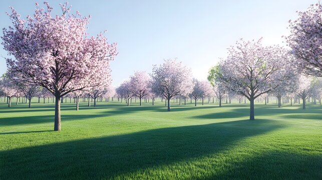 Serene Blossom Orchard in Springtime, cherry blossoms, cherry tree, flowers, pink flowers, blooming