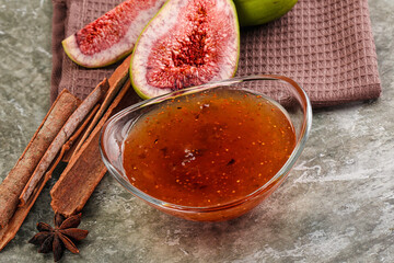 Sweet fig jam in the bowl