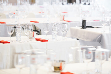 Wine Tasting Preparation in Event Hall, Close-up