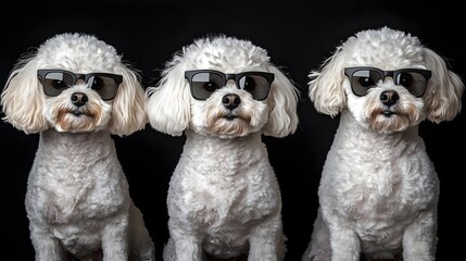 Three Cool Dogs Wearing Sunglasses, puppy, puppies, poodle, bichon frise, white dog