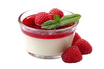 Raspberry Panna cotta with berry sauce in glass cup,for popular dessert, isolated on transparent background.