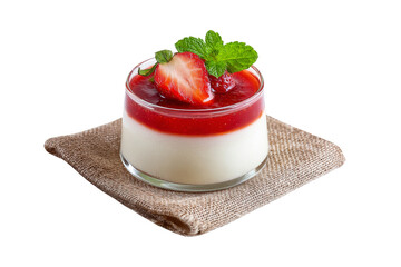 Strawberry Panna cotta with berry sauce in glass cup,for popular dessert, isolated on transparent background.