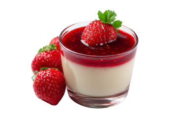 Strawberry Panna cotta with berry sauce in glass cup,for popular dessert, isolated on transparent background.