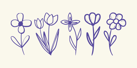 Cute Floral Icon Collection in Simple Line Art Style for Decorative and Craft Projects. Vector art illustration isolated transparent background