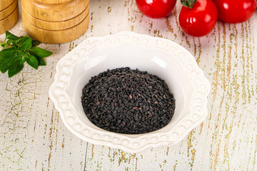 Black sesame seeds in the bowl