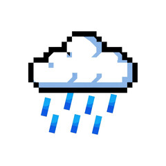 Obraz premium Pixelated blue cloud with falling rain on black background transparent PNG