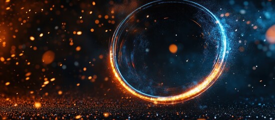 Abstract Glowing Circle with Blue and Orange Particles in Dark Space