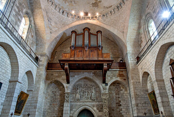 Interior and organ of the church of the monastery of Saint Marie in Souillac in the Perigord region, France
