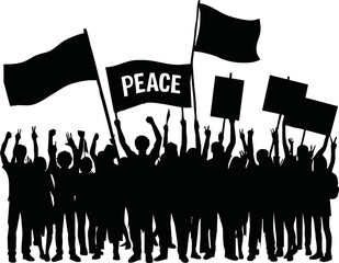Group of people protesters vector silhouette illustration isolated. Man hand holding sign. Empty banner plate. Blank protest flag. Political agitation campaign. Demonstration social laborers rights