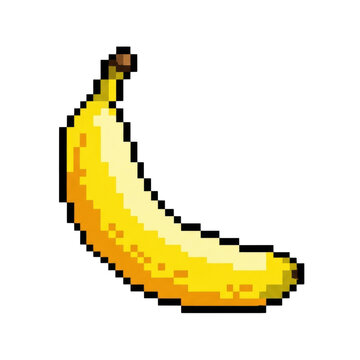Naklejki Retro pixel art banana on black background transparent PNG