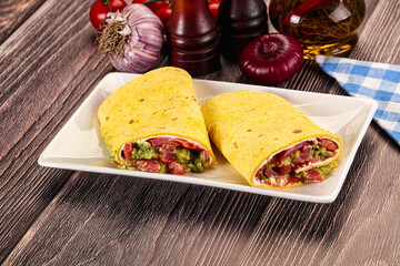 Burrito with tuna and vegetables wrap