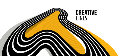 Creative lines vector abstract background, 3D perspective linear graphic design composition, stripes in dimensional rotation poster or banner.