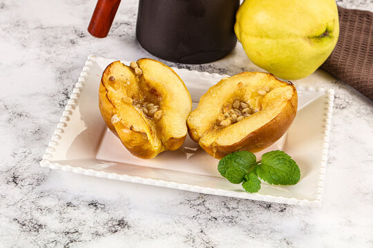 Baked quince with honey and cedar