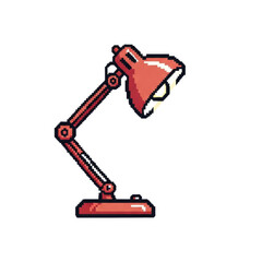 Retro pixel art red desk lamp illustration with adjustable arm transparent PNG