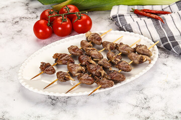 Gourmet Grilled chicken hearts skewer