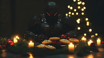Cyborg Celebrating Christmas Eve, robot, android, futuristic, xmas, holiday