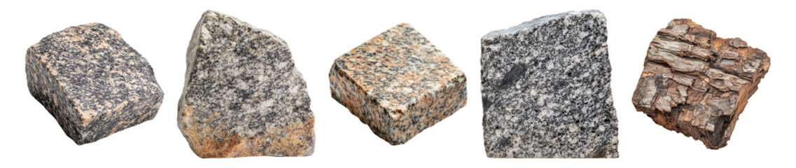 Variety of Natural Stones and Rocks Displayed in Different Shapes, Isolated on Transparent, white background