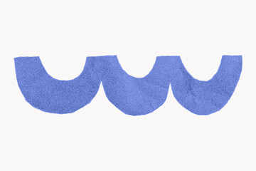 Irregular geometric squiggle shape with jagged torn edges on white background. Crumpled blue paper sticker with halftone gritty texture.