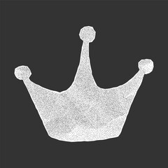 Crumpled paper crown design on dark background. Sticker with jagged torn edges, dotted gritty texture, royalty halftone element.