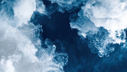 Ethereal cloudscape in shades of blue creates a serene and dreamy atmosphere