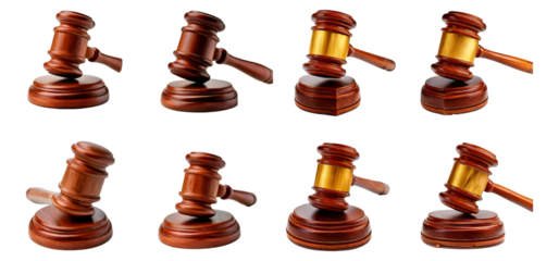Collection of Wooden Gavel Images for Legal and Justice Concepts, Isolated on Transparent, white background