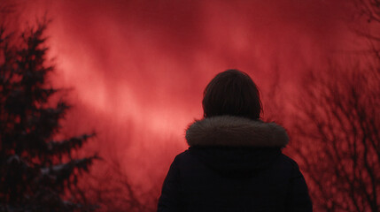 A Solitary Figure Contemplates a Fiery Sunset