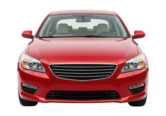 Red Family Sedan, Head-On View Isolated on Transparent Background. Cut Out, Clipping Path.