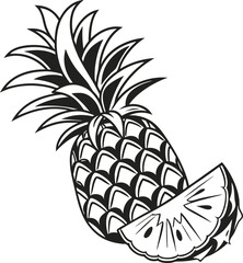 Obraz premium A vibrant vector illustration of a whole, ripe, and juicy tropical pineapple with green leaves on a clean white background