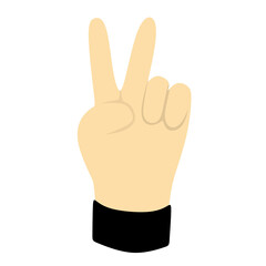Hand with Two Fingers Raised Victory Sign Concept
