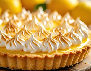 Delicious lemon meringue pie with golden crust and fluffy toppings