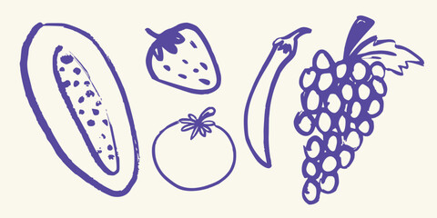 Juicy Fruit Sketches Vector art illustration isolated transparent background