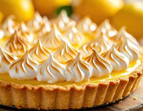 Delicious lemon meringue pie with golden crust and fluffy toppings - Powered by Adobe