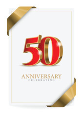Anniversary 50. red 3d numbers. Poster template for Celebrating 50 anniversary event party. Vector illustration