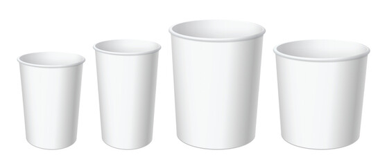 Realistic White Disposable Paper bucket for fast food. Pack for chicken, fries, popcorn..Mock up for brand template. vector illustration.
