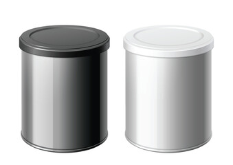 White and black cans with lids. Packing for coffee or loose products. Template For Mock up Your Design. vector illustration.
