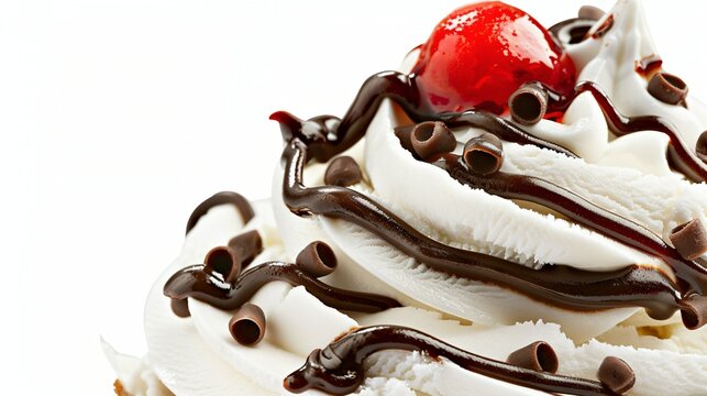 Mouthwatering ice cream sundae with rich textures and vibrant colors, slightly melting,on a clean white background,colorful toppings,ultra-realistic appearance perfect for commercial and marketing use