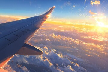 Golden Skies and Wing Views, A Journey Above the Clouds at Sunset